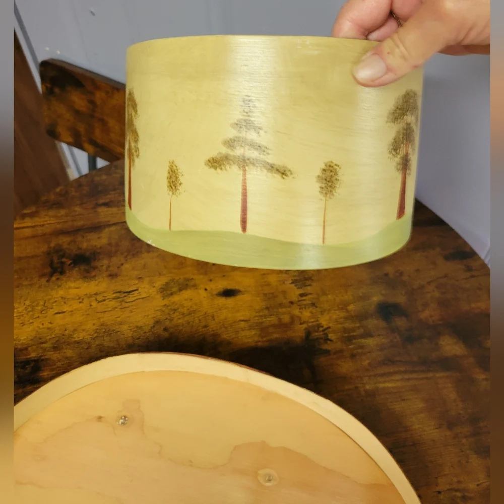 Vintage 1991 Oval Wooden,handpainted &signed shaker Box Tree Design